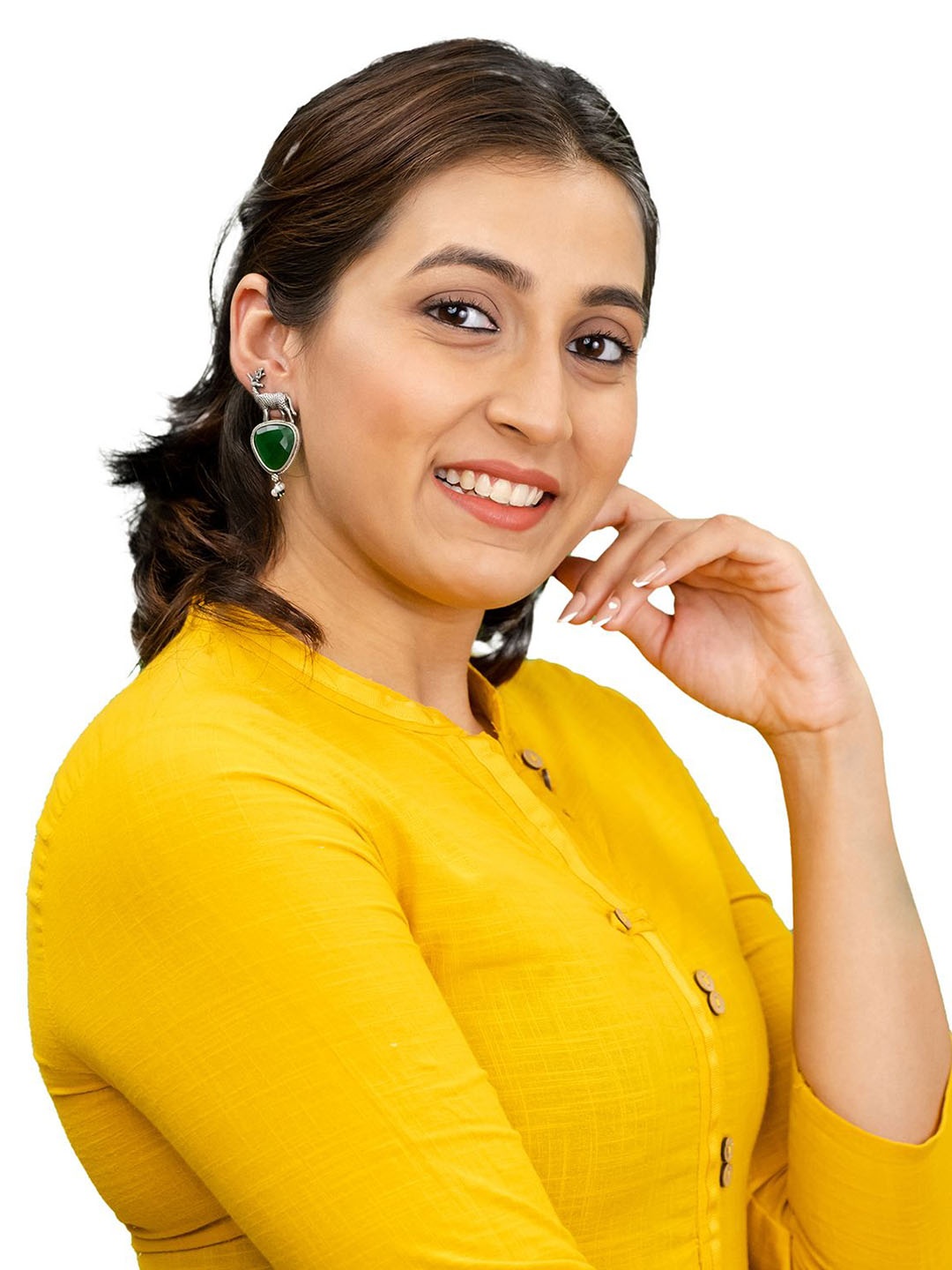 

Shining Jewel - By Shivansh Silver-Plated Cubic Zirconia Studded Contemporary Drop Earring, Green
