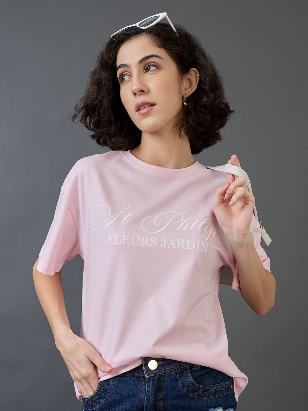 

Mast & Harbour Women Printed Raw Edge T-shirt, Pink