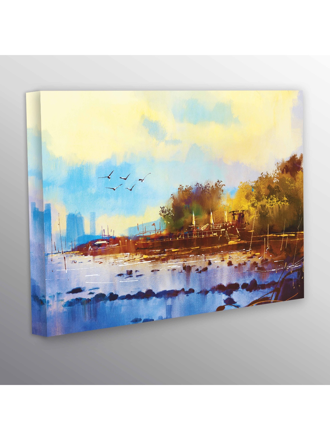 

CVANU Blue & White Floral And Botanical Rectangle Canvas Wall Art Painting