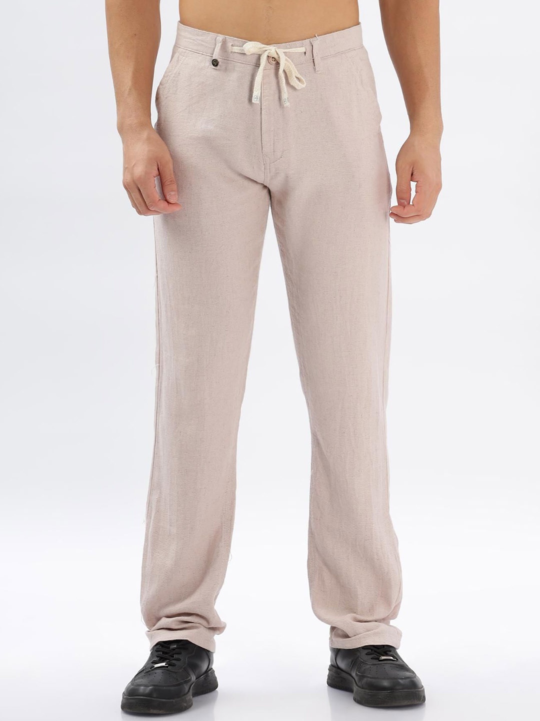 

COLOR HUNT Men Smart Tapered Fit Easy Wash Trousers, Pink