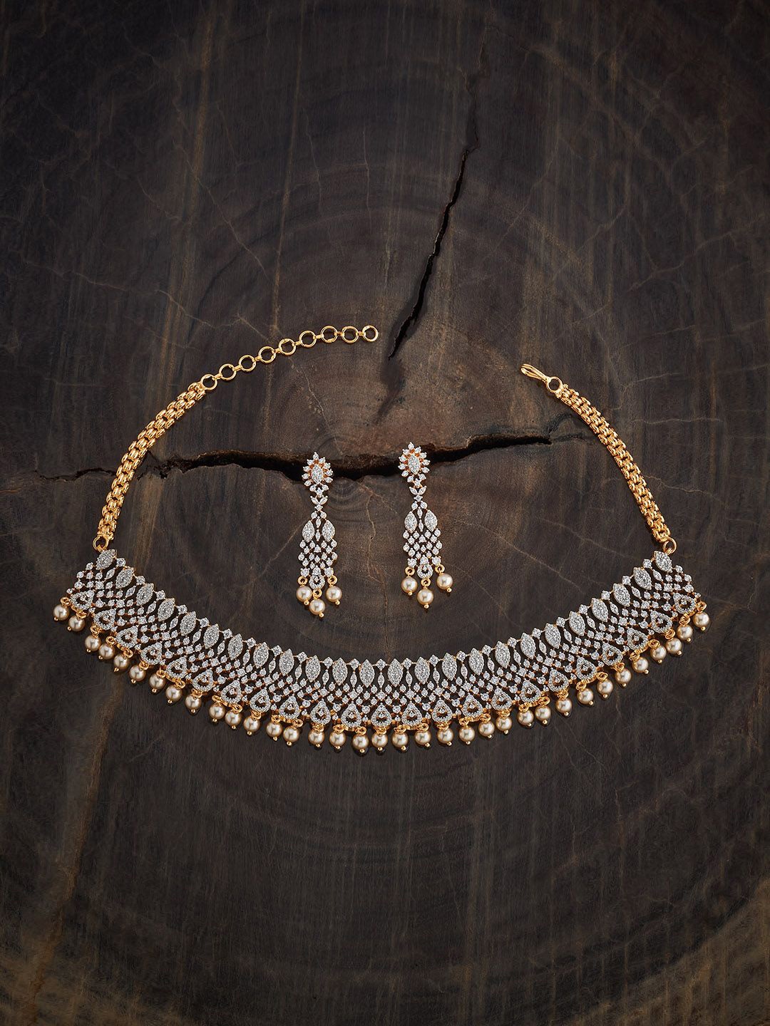 

Kushal's Fashion Jewellery Rhodium & Gold-Plated Cubic Zirconia Studded Necklace