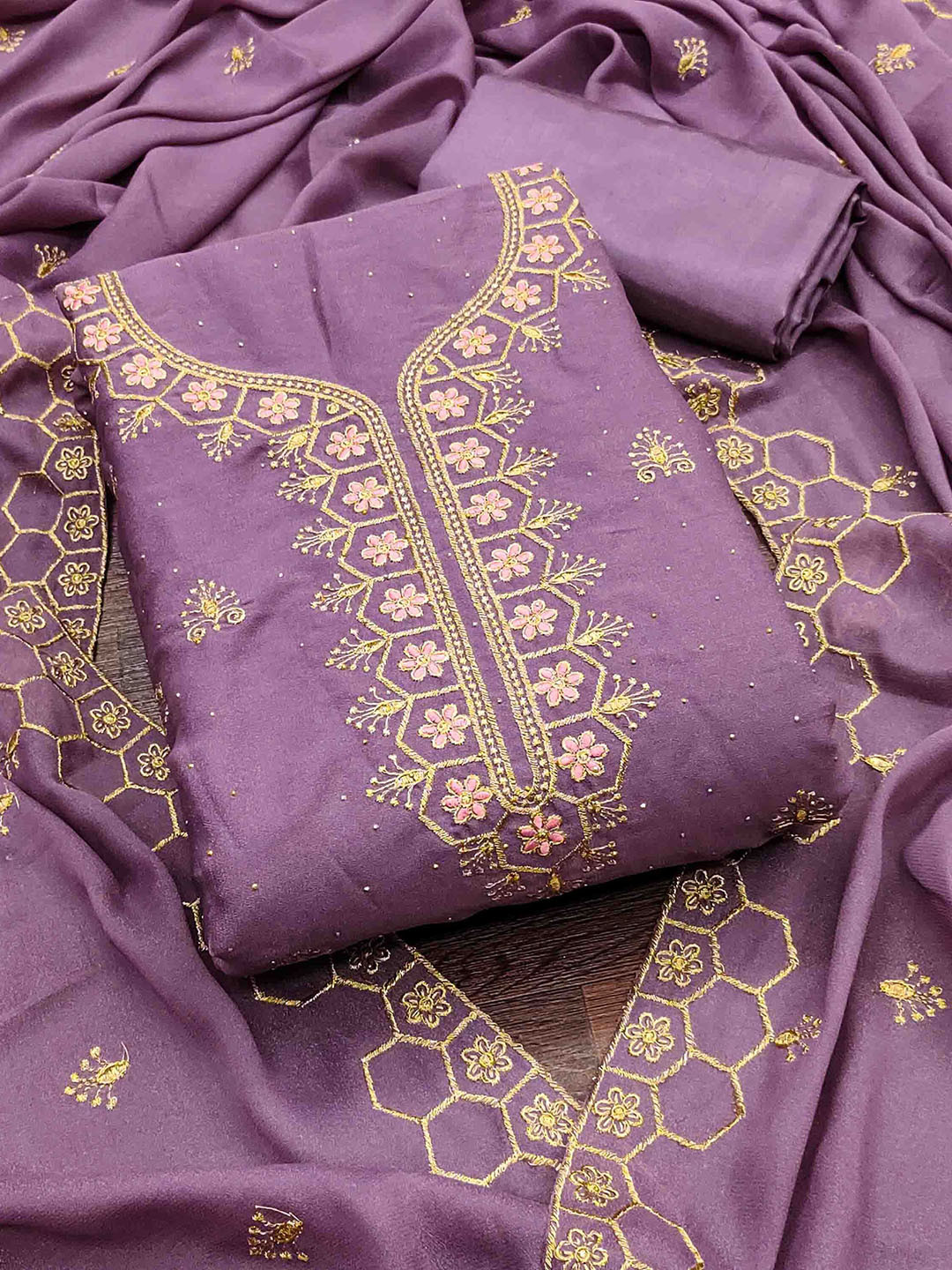 

Blissta Embroidered Unstitched Dress Material, Lavender