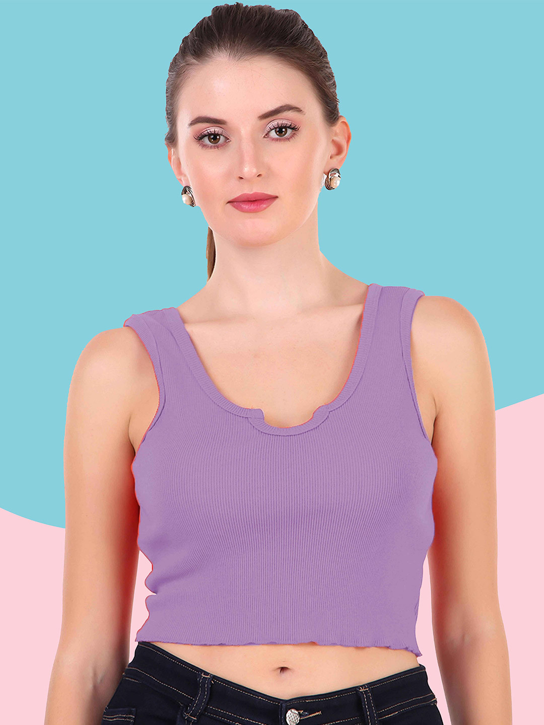 

Mast & Harbour Cotton Tank Crop Top, Lavender