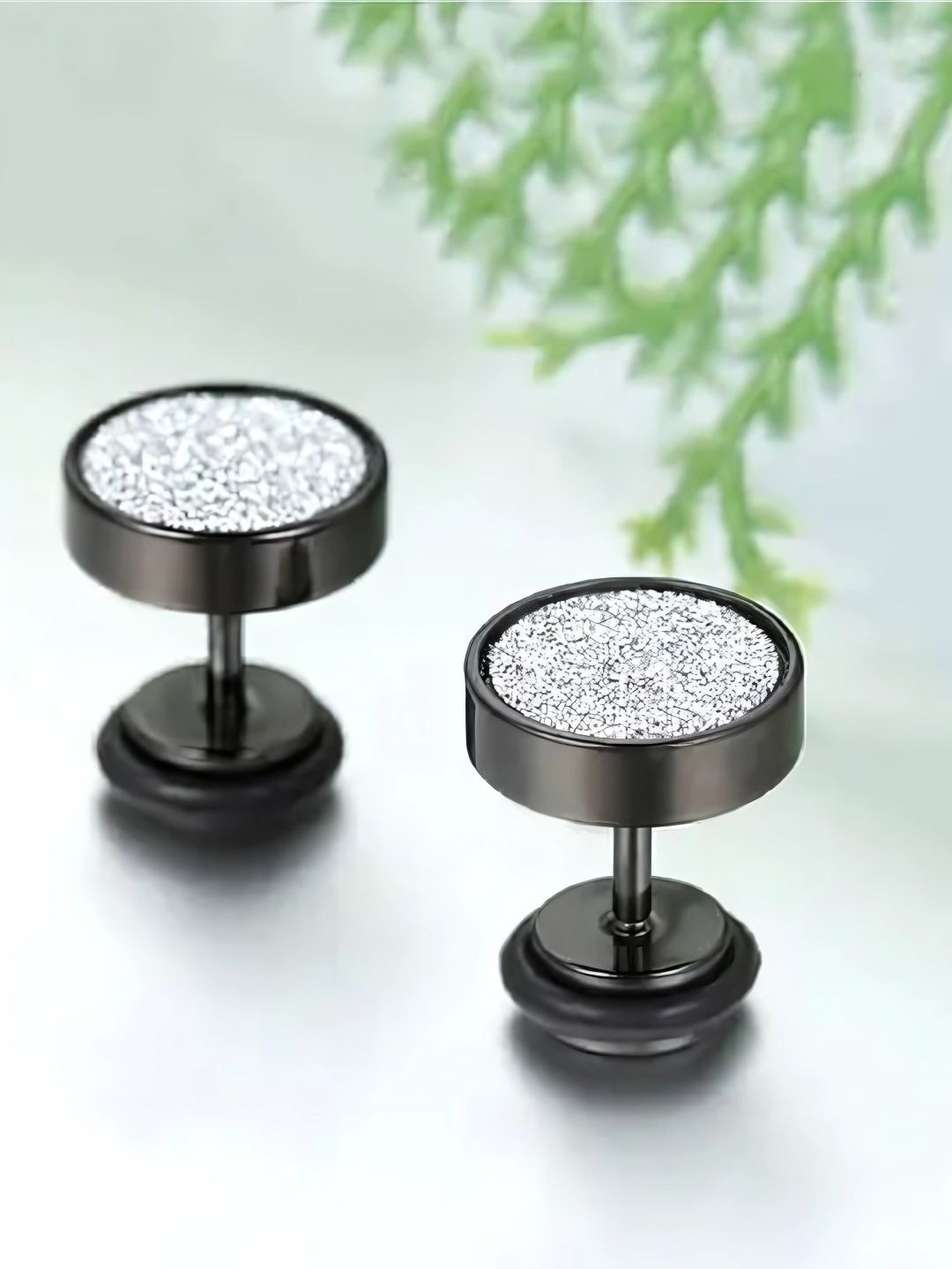 

The Roadster Lifestyle Co Men Stainless Steel Circular Shaped Glitter Studs, Black
