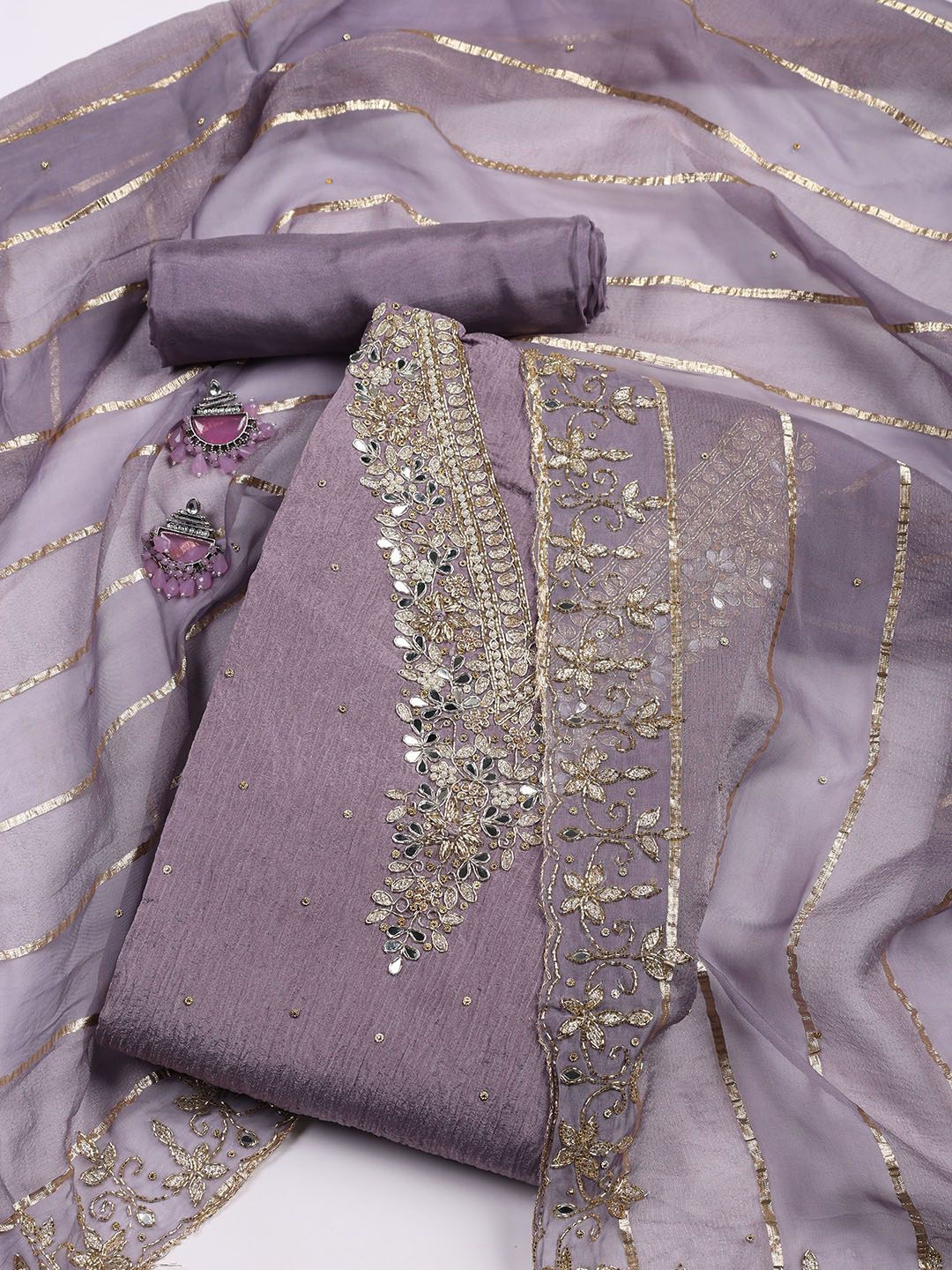 

Meena Bazaar Embellished Unstitched Dress Material, Mauve