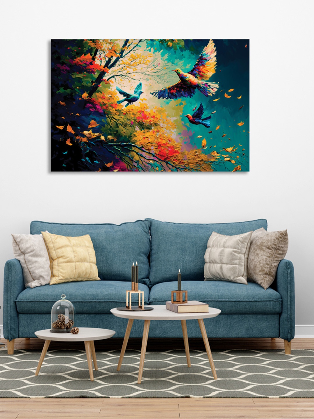 

CVANU Blue& Yellow Birds& Animals Canvas Wall Paintings
