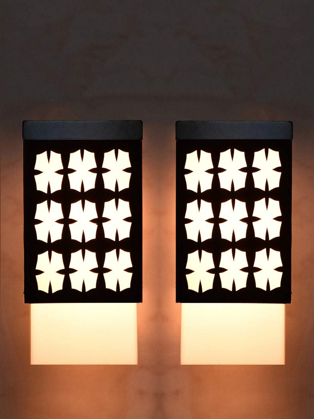 

Gojeeva Black and White 2 Pieces Wooden Textured Contemporary Square Shaped Wall Lamps