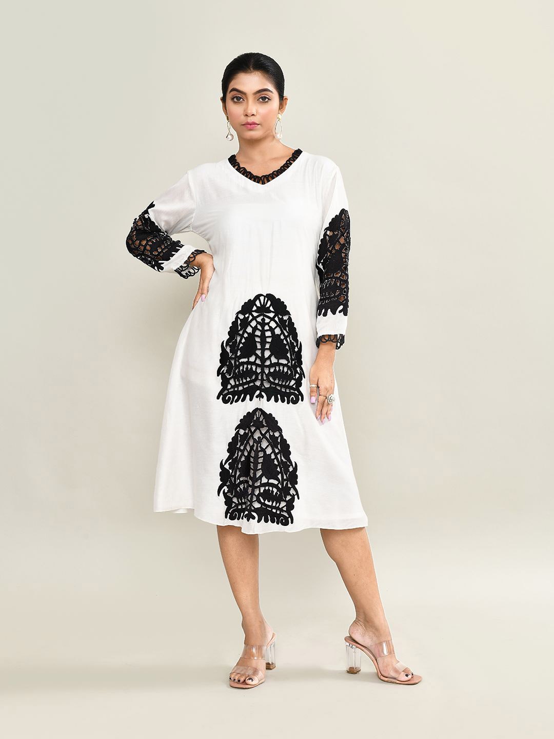 

The Maple Embroidered A-Line Maxi Dress, White