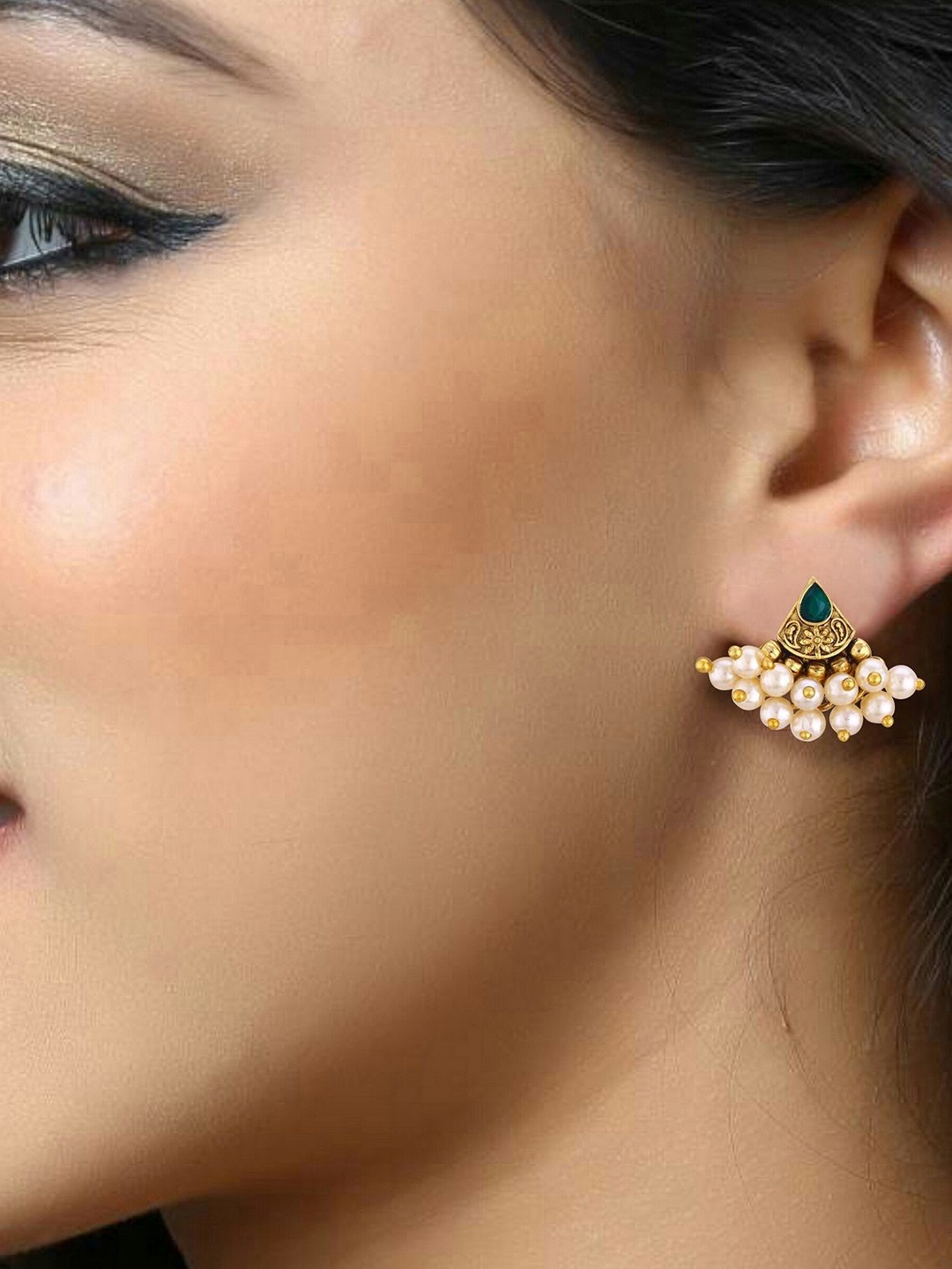 

DIVASTRI Gold-Plated Pearls Studded Contemporary Shaped Studs