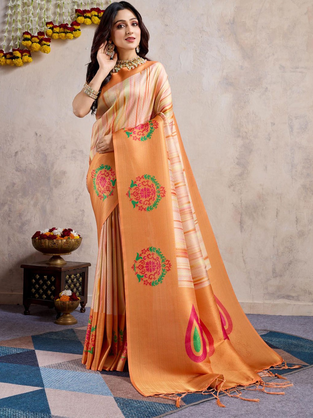 

Meena Bazaar Woven Design Zari Art Silk Saree, Beige