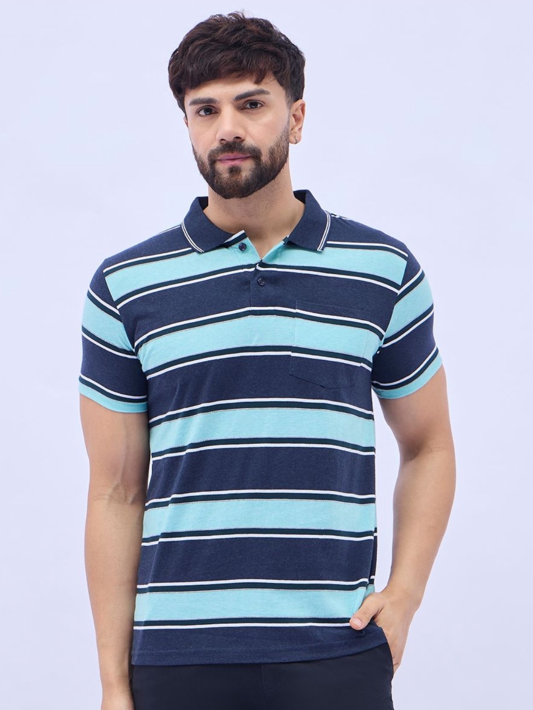 

ARRAY Men Brand Logo Printed Polo Collar T-shirt, Blue