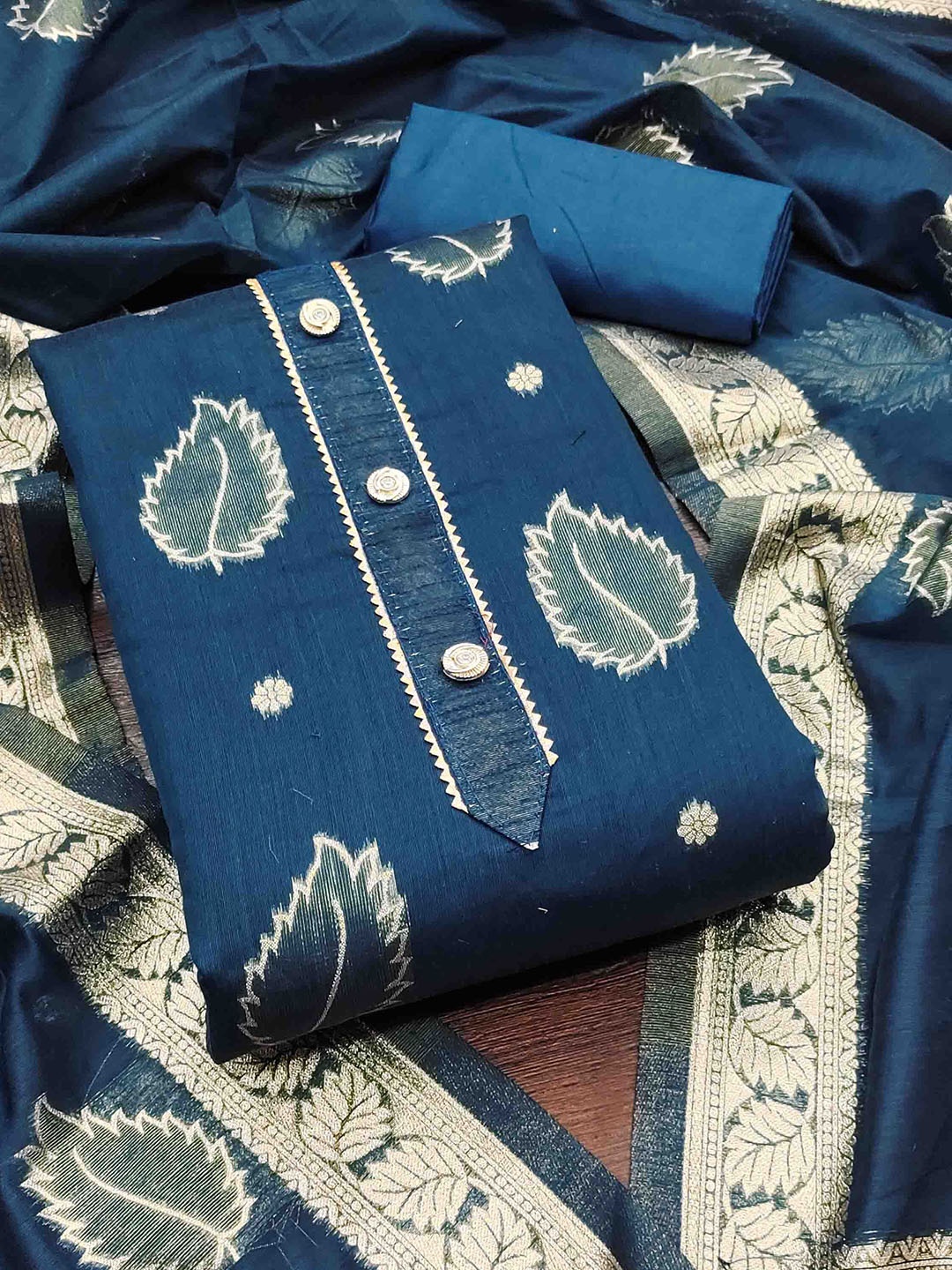 

Blissta Unstitched Dress Material, Navy blue