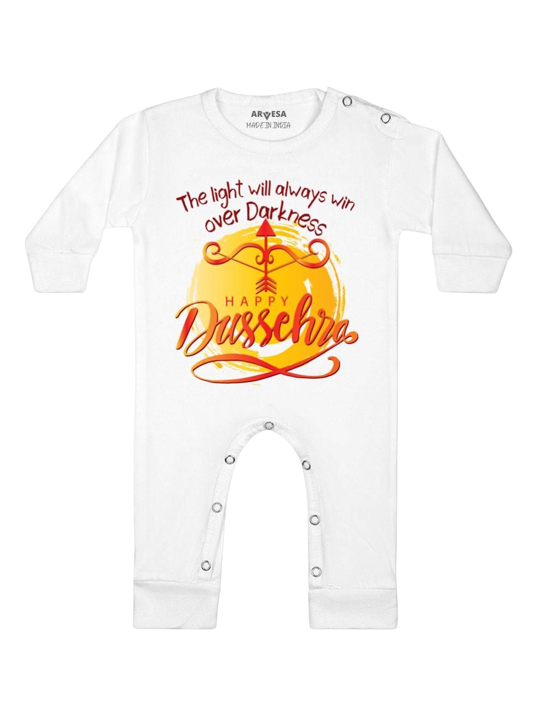

Arvesa First Navratri Printed Baby Romper, White