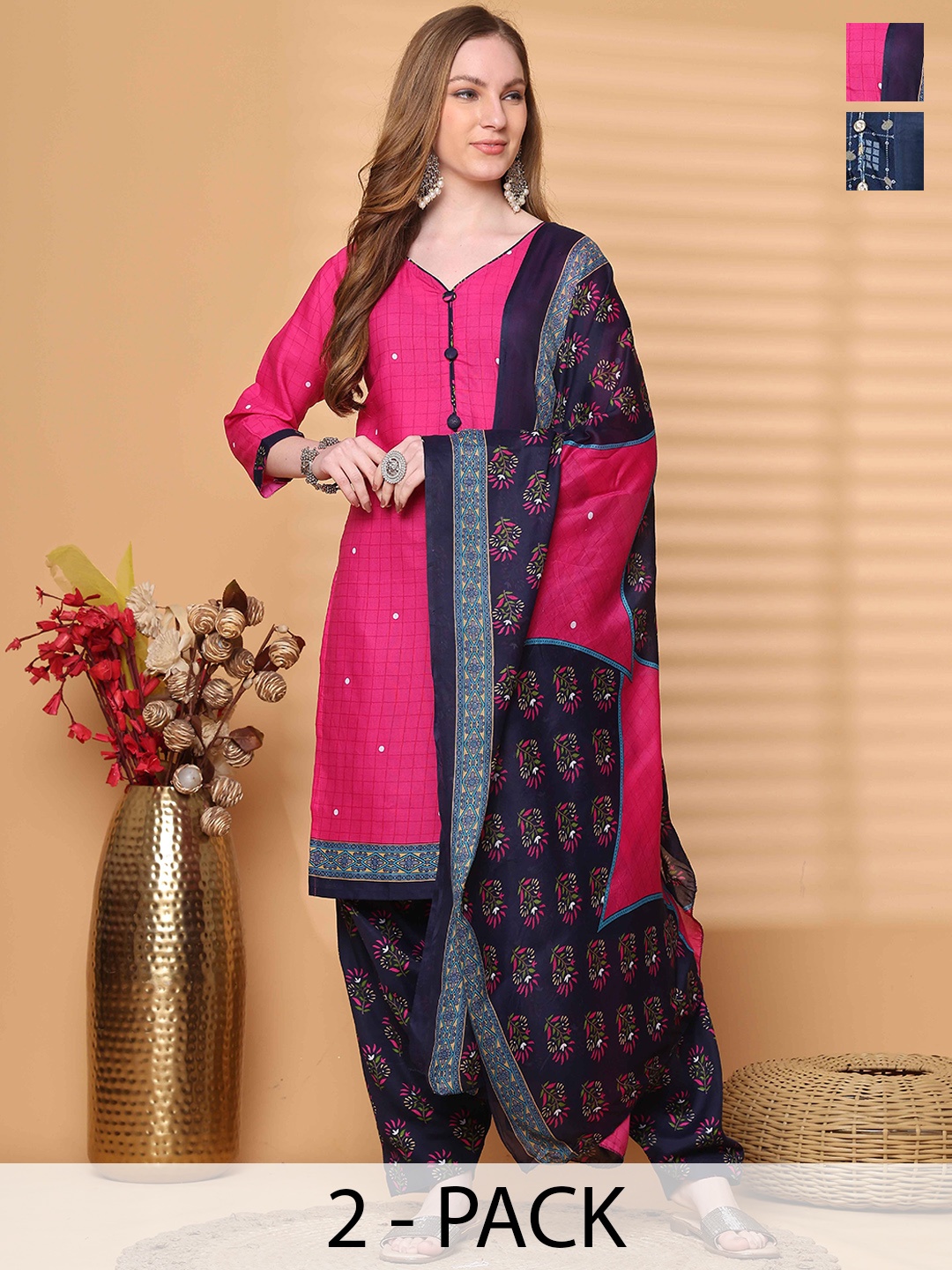 

Roly Poly Women Floral Printed Regular Kurta with Salwar & With Dupatta, Pink