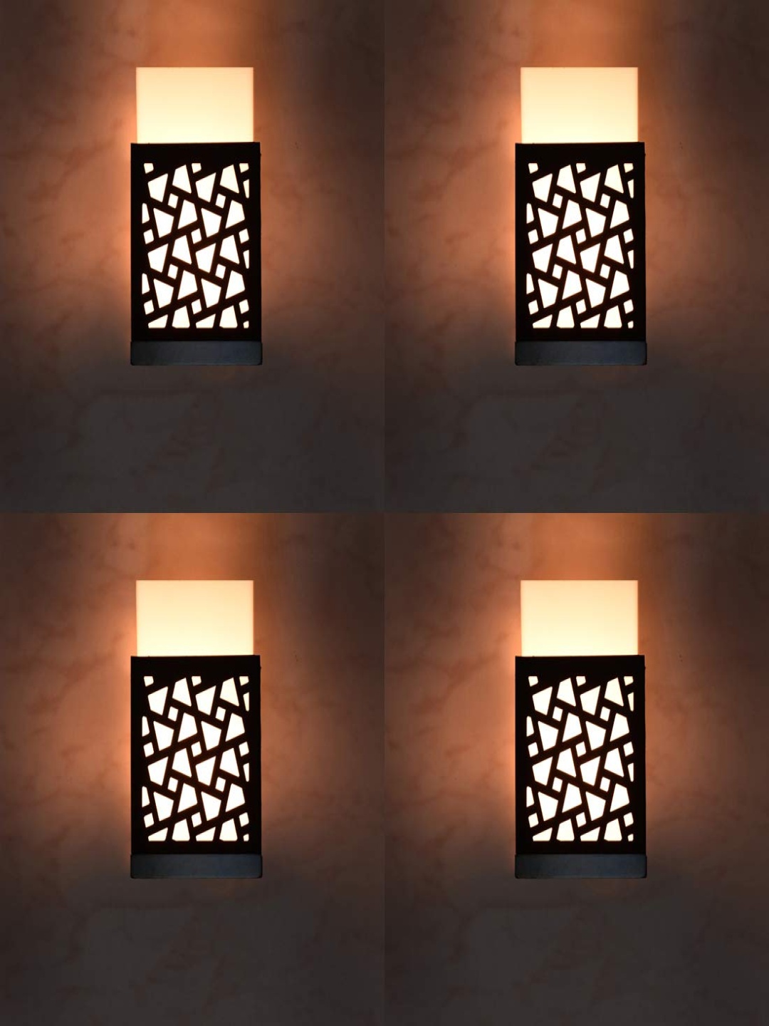

Gojeeva Black & White 4 Pieces Textured Contemporary Wooden Rectangle Shaped Wall Lamp