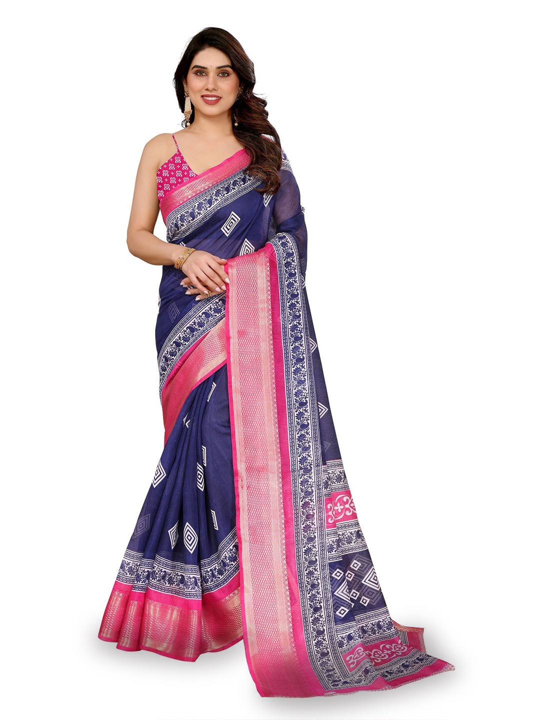 

Moda Rapido Zari Saree, Navy blue