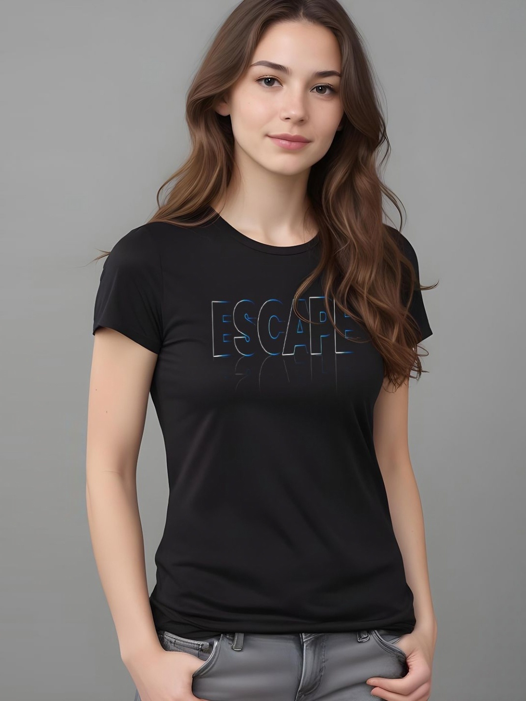 

DressBerry Women Printed Extended Sleeves T-shirt, Black