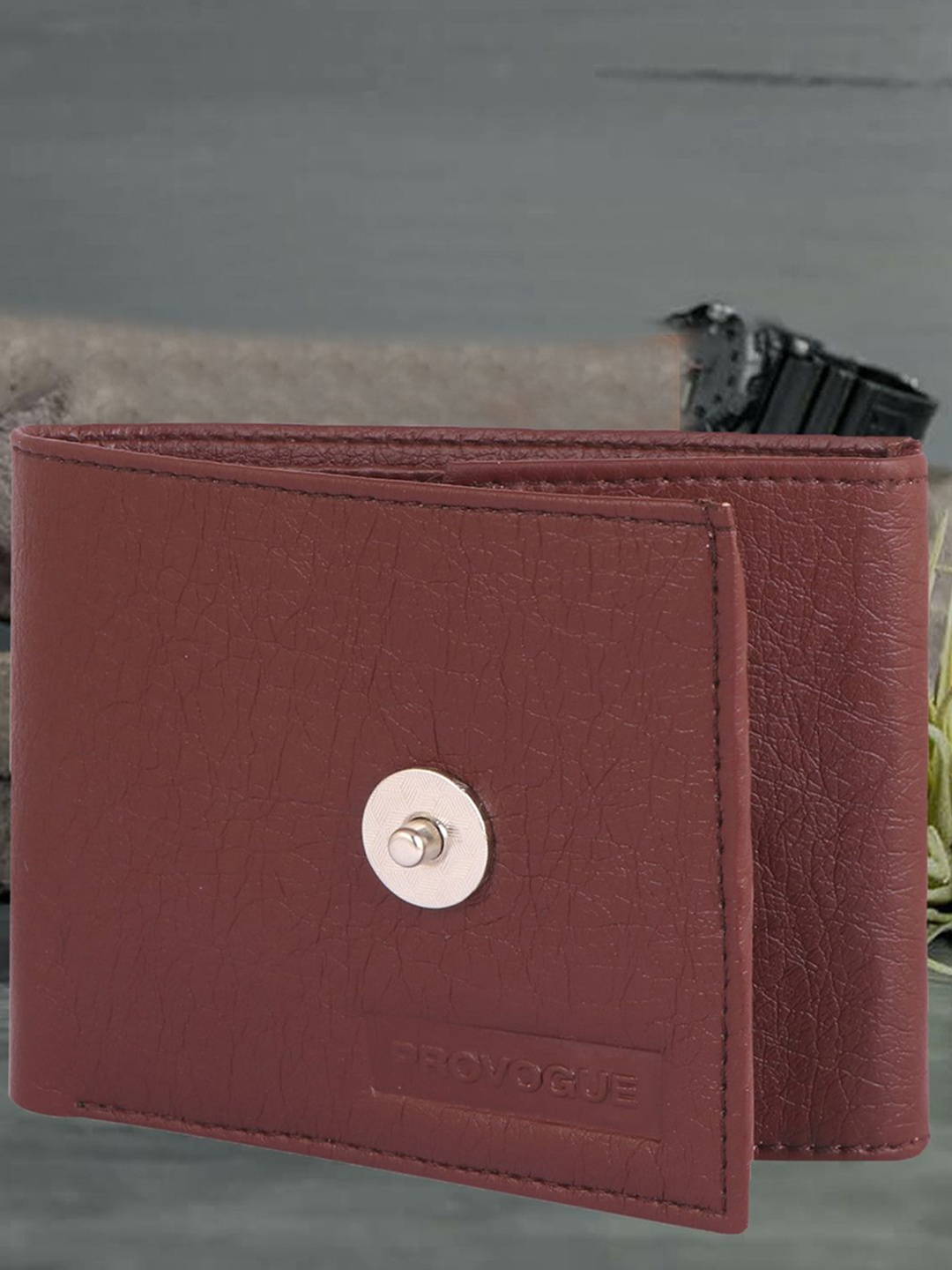 

Provogue Men Textured PU Three Fold Wallet, Brown
