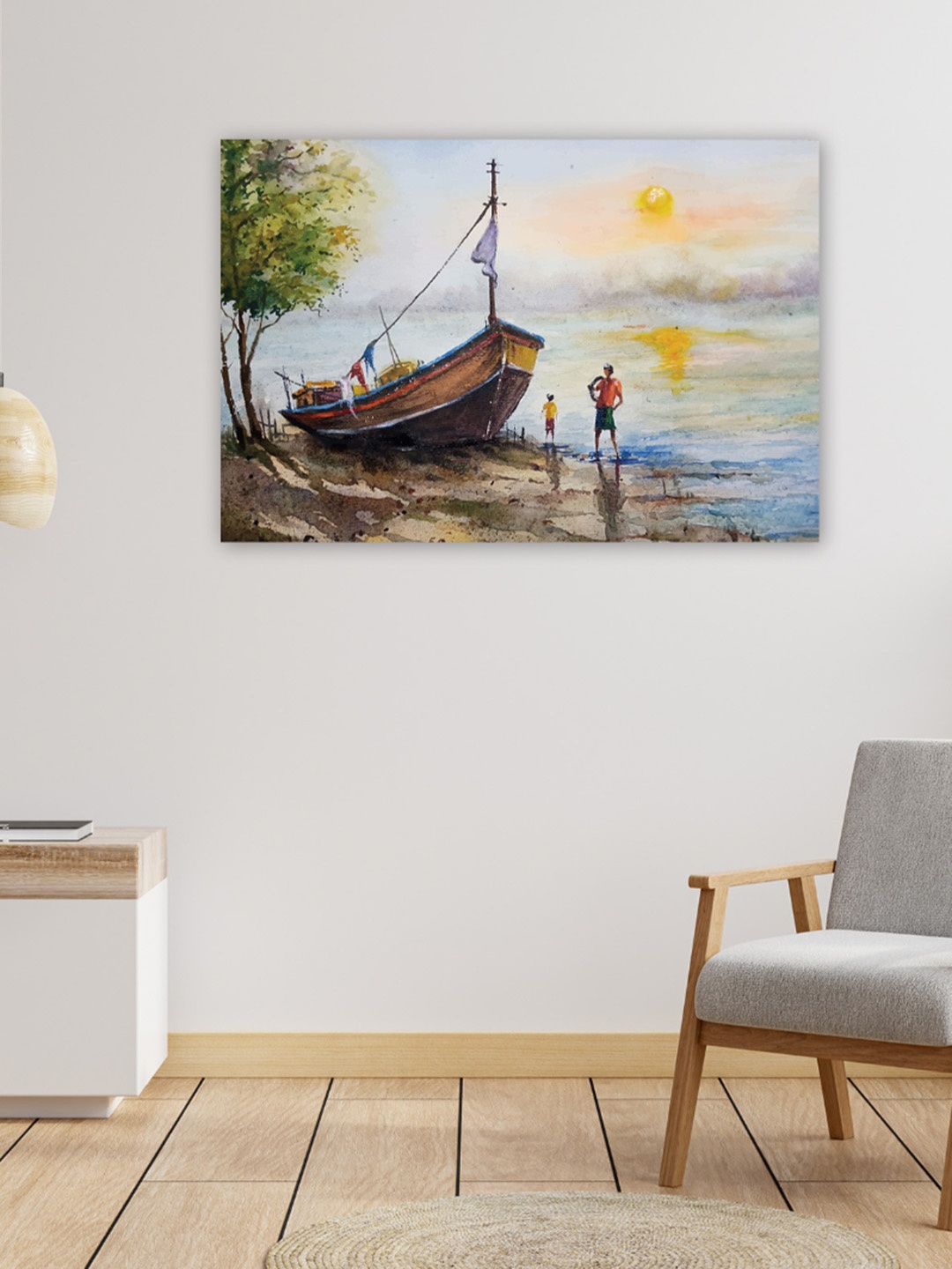 

CVANU White & Blue Canvas Painting Wall Art