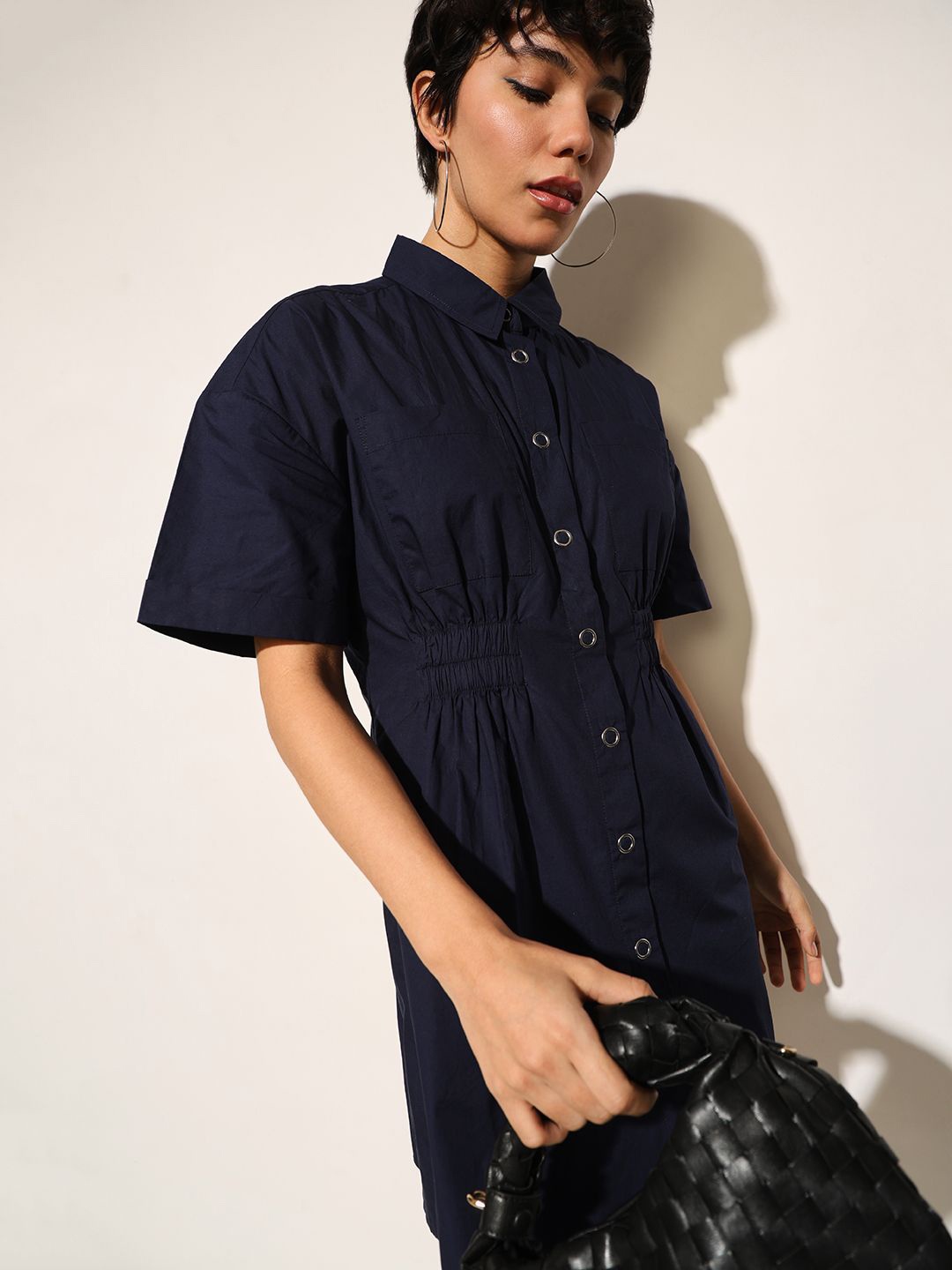 

ONLY Flared Sleeve Shirt Mini Dress, Navy blue