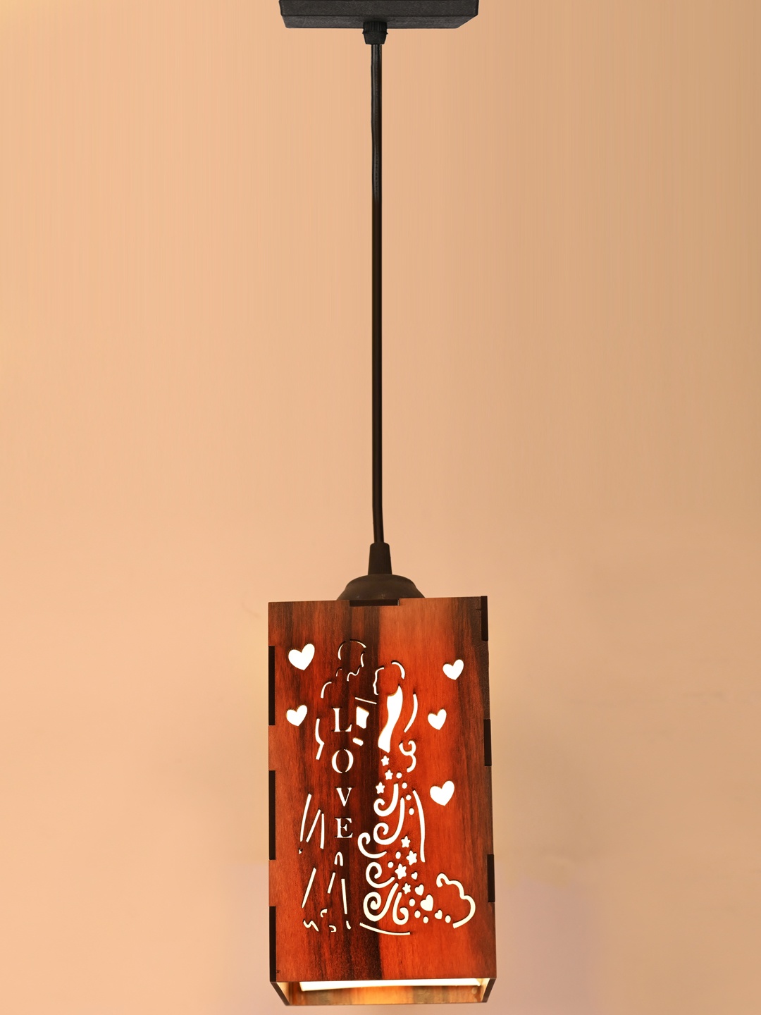 

Gojeeva Brown & White Textured Contemporary Wooden Ceiling Lamp