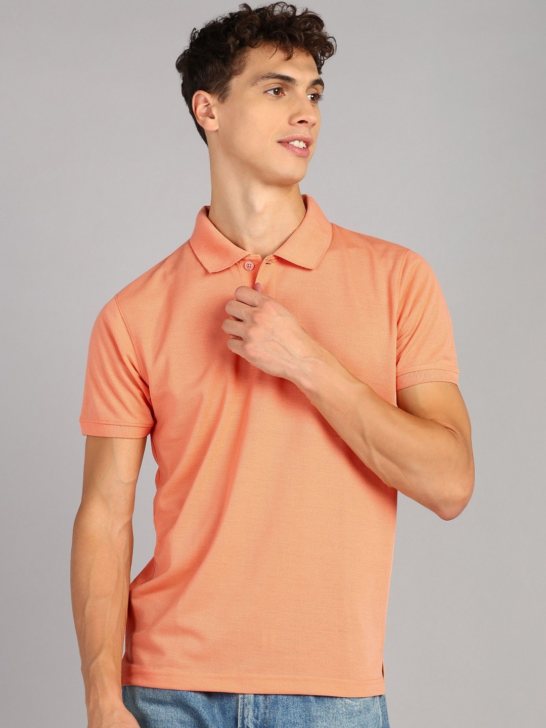 

XFOX Men Striped Polo Collar T-shirt, Coral