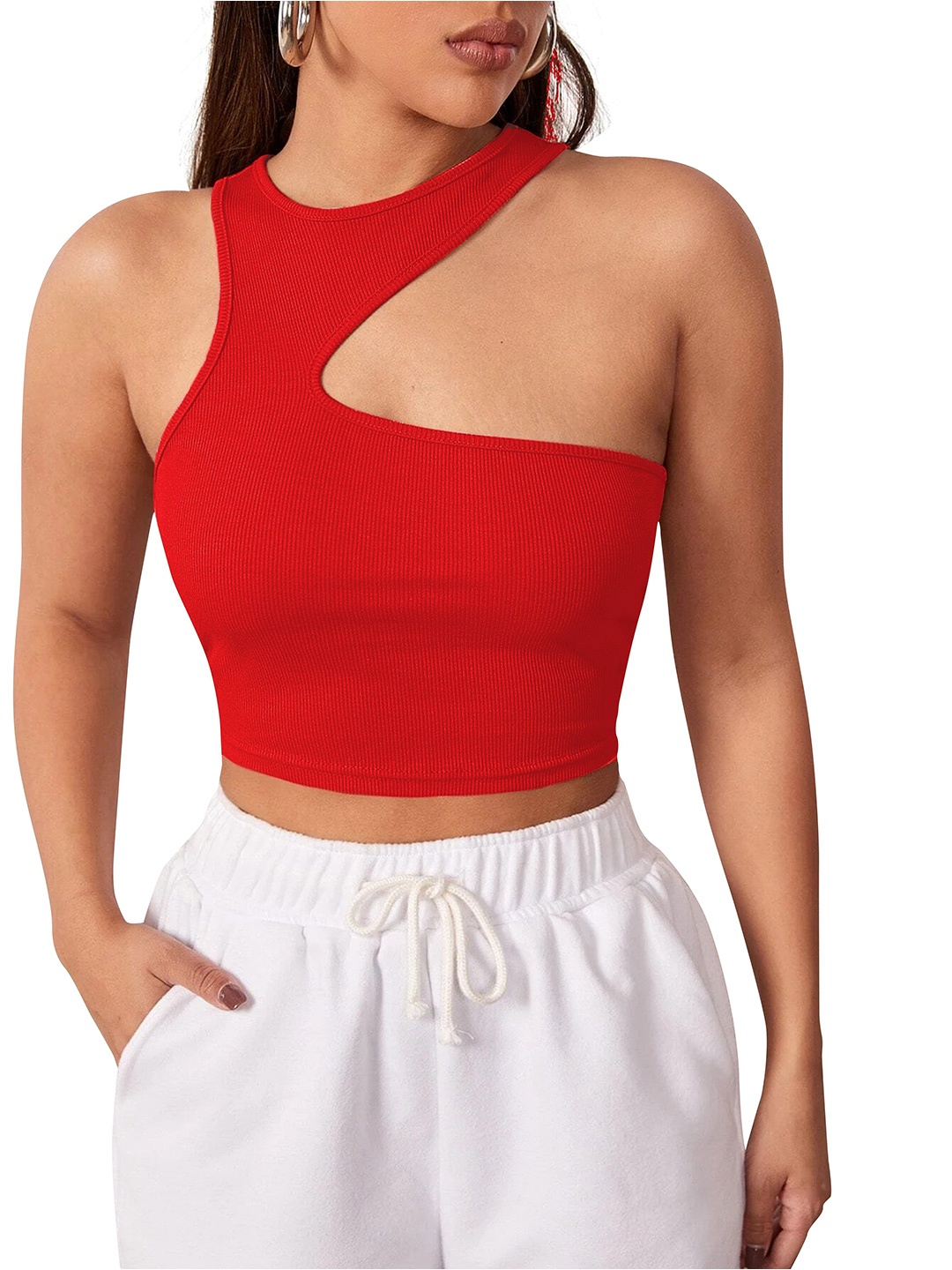

classy fashion Cotton Tank Crop Top, Red