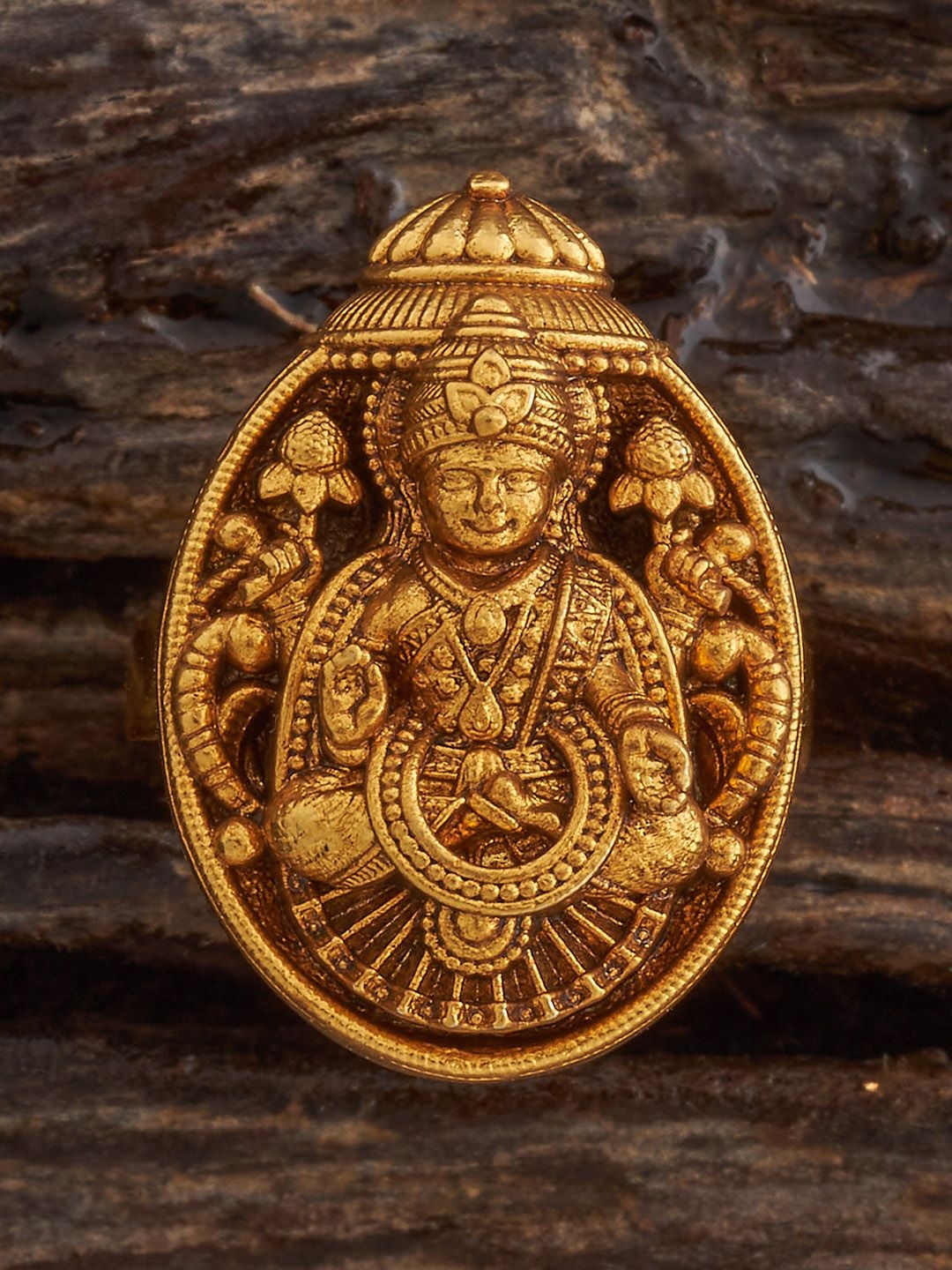 

Kushal's Fashion Jewellery Gold-Plated Lakshmi Goddess Antique Finger Ring