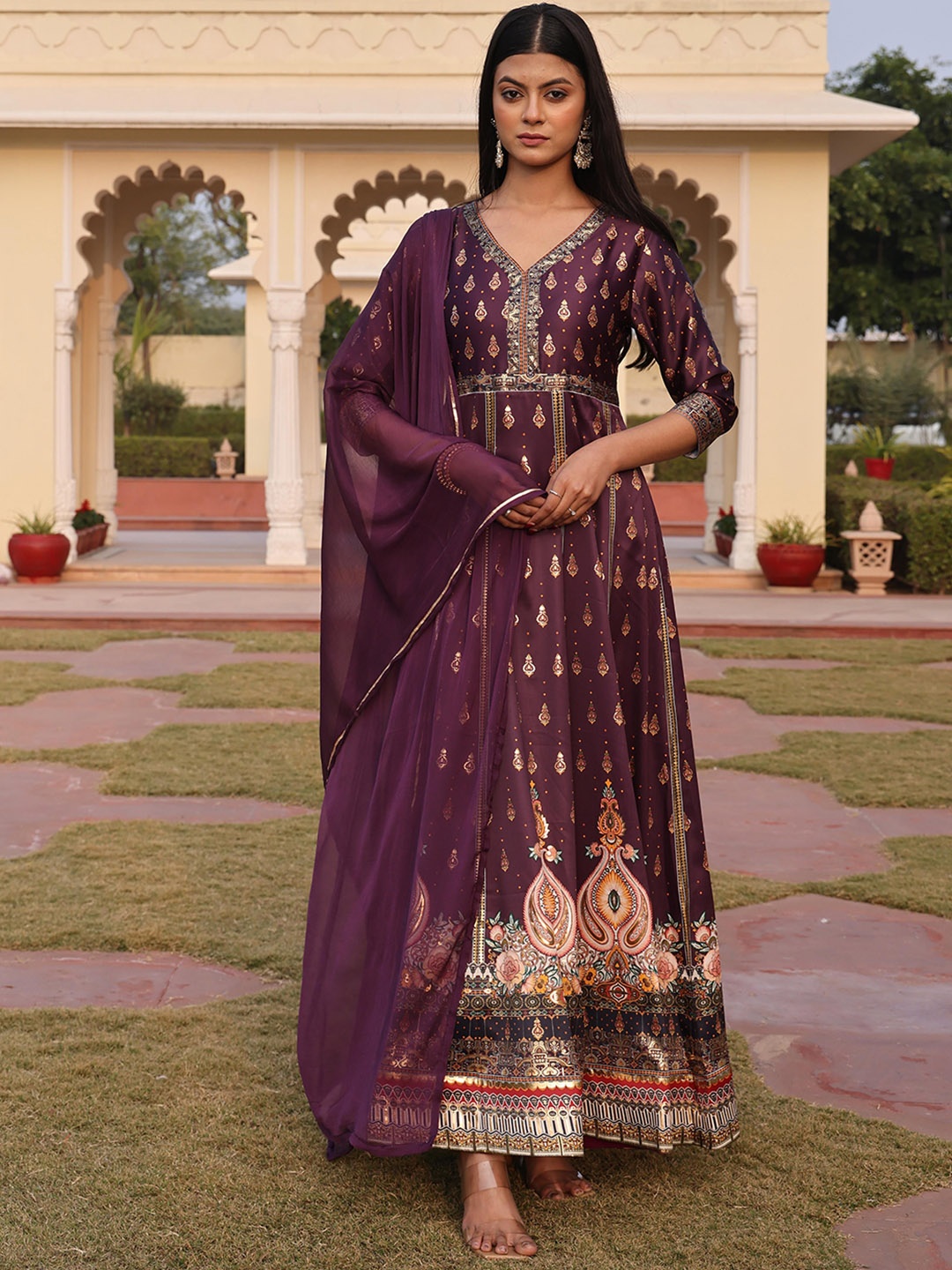 

Warthy Ent Ethnic Motifs Printed Anarkali Ethnic Dress With Dupatta, Purple