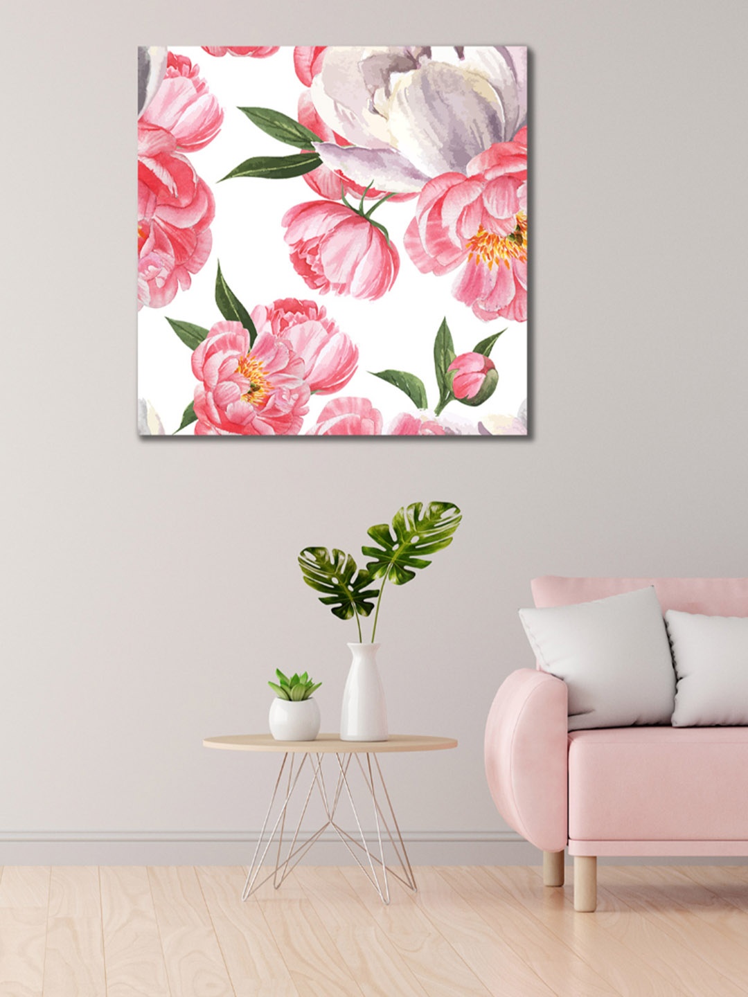 

CVANU White & Pink Floral & Botanical Canvas Painting Wall Art