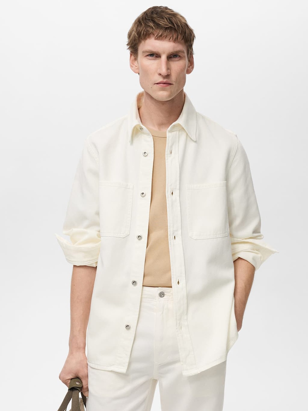 

MANGO MAN Drop-Shoulder Sleeves Shacket, Off white