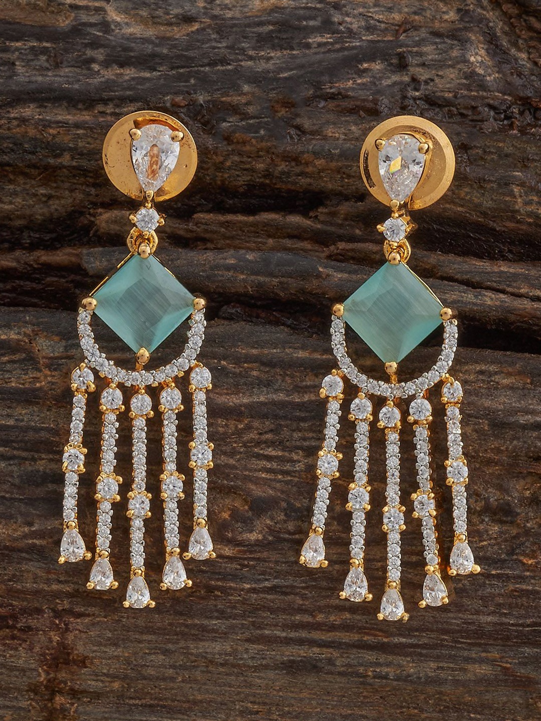

Kushal's Fashion Jewellery Gold-Plated Zircon Party Square Drop Earrings