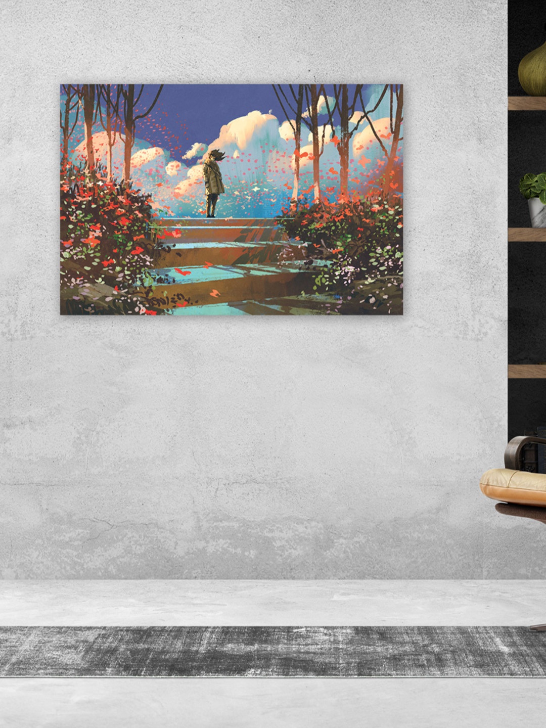 

CVANU White & Blue Canvas Painting Wall Art