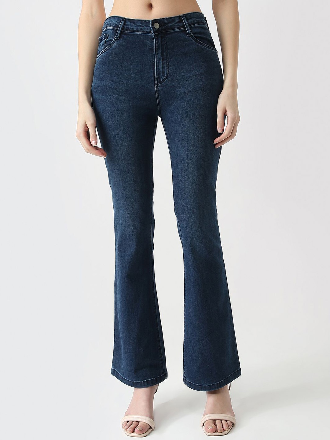 

Kraus Jeans Women Flared High-Rise Light Fade Jeans, Blue