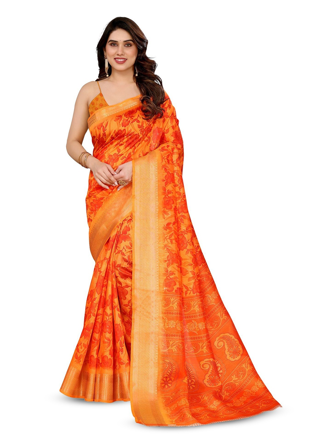 

Moda Rapido Floral Zari Saree, Orange