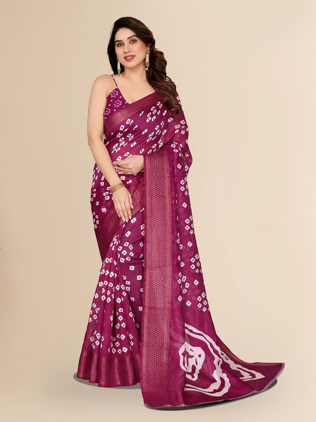 

Moda Rapido Bandhani Zari Saree, Purple