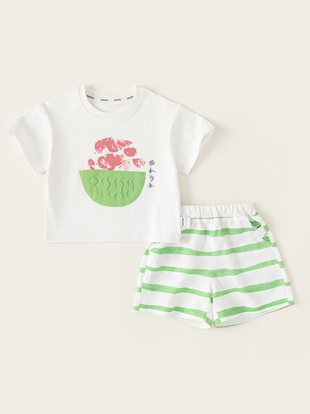 

LULU & SKY Boys Printed Pure Cotton T-shirt With Shorts, White