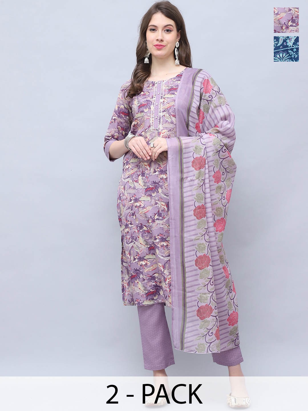 

KALINI Women Floral Printed Regular Kurti with Trousers & With Dupatta, Purple
