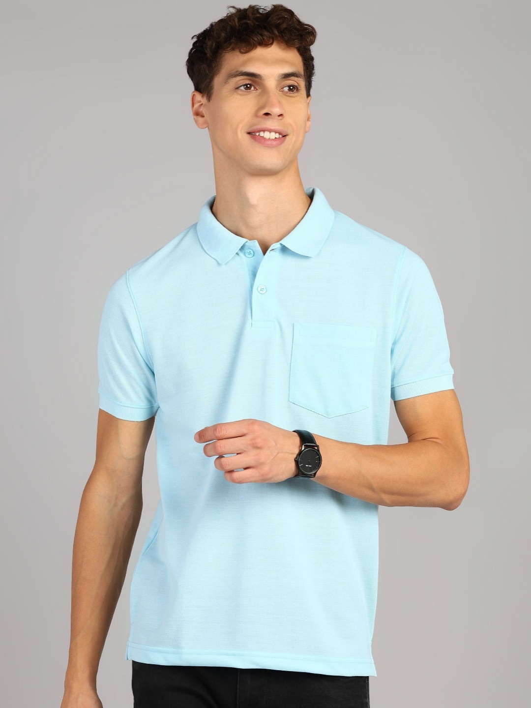 

XFOX Men Polo Collar T-shirt, Turquoise blue