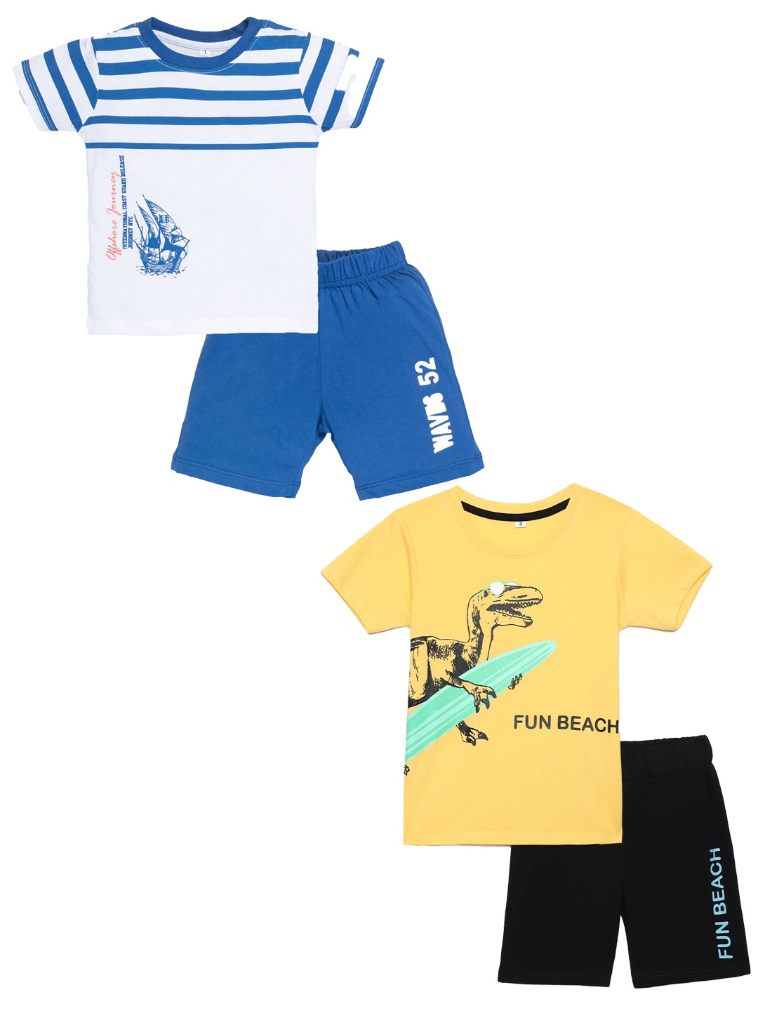 

YK Boys Pack Of 2 Printed Pure Cotton T-shirt With Shorts, White
