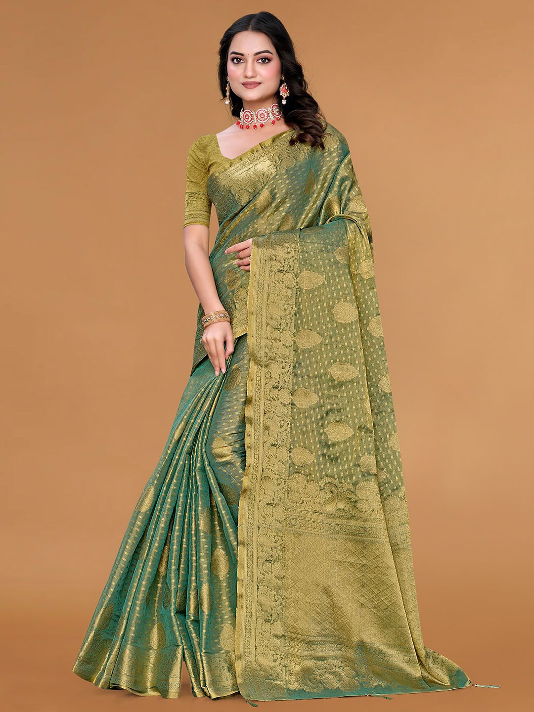 

Meena Bazaar Woven Design Zari Saree, Green