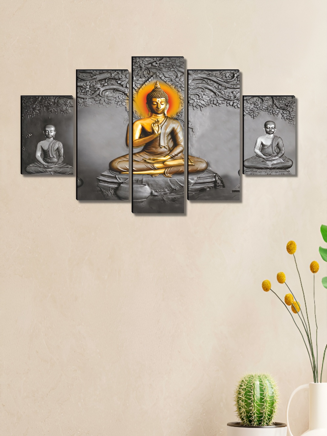 

Aura Grey & Gold-Toned 5 Piece Canvas Religious Wall Paintings