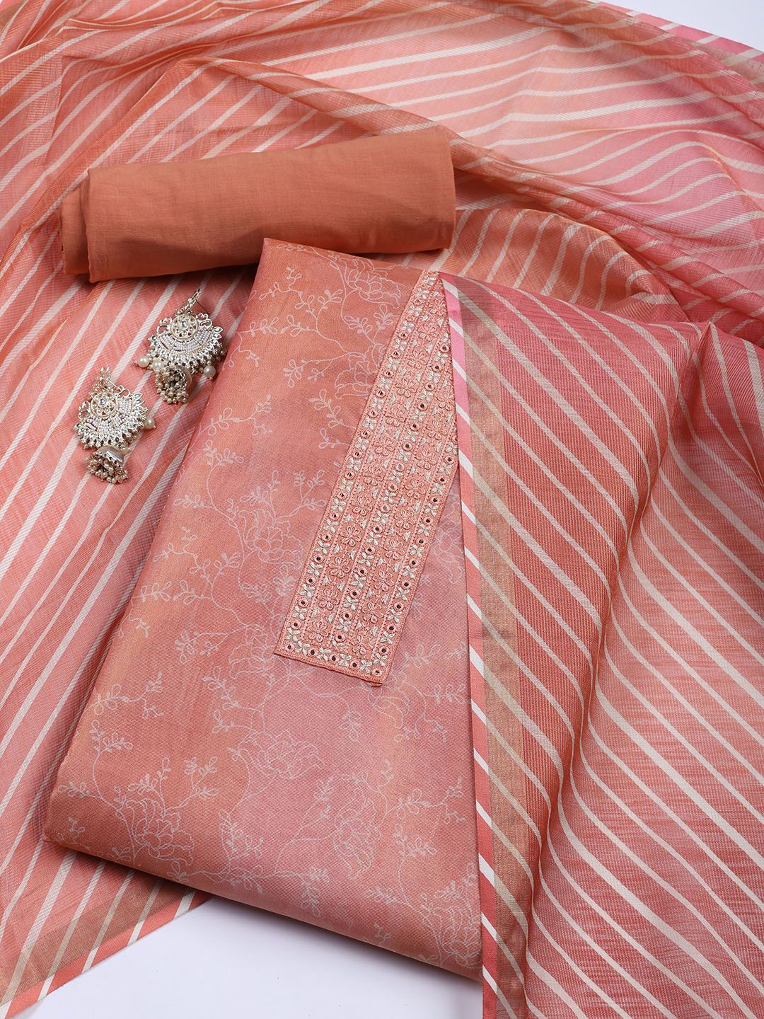 

Meena Bazaar Printed Unstitched Dress Material, Peach