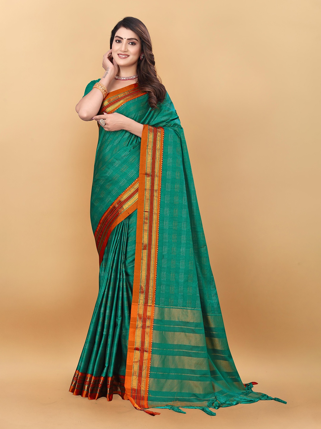 

SUPERLAXMI Woven Design Zari Silk Cotton Ilkal Saree, Green