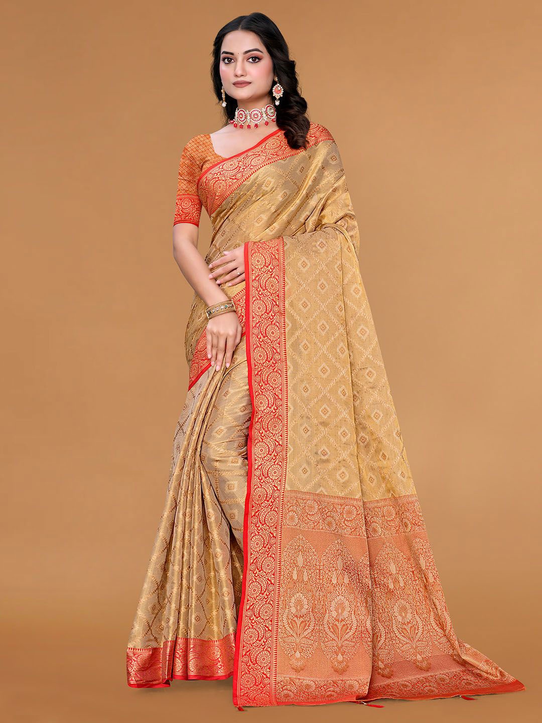 

Meena Bazaar Woven Design Zari Saree, Beige