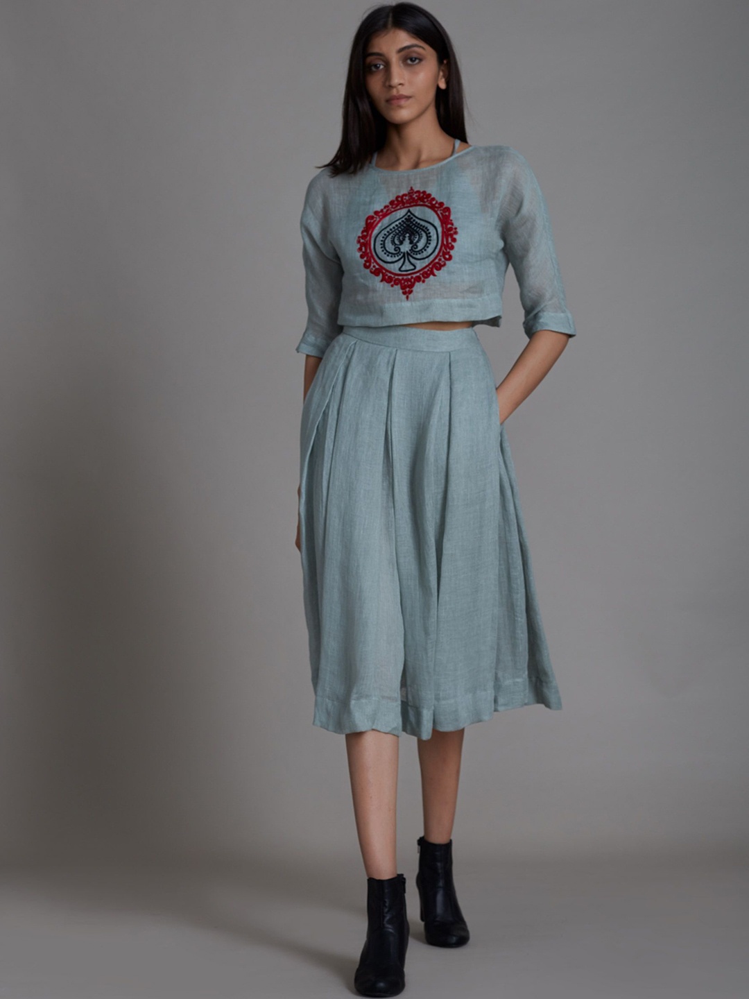 

MATI A-Line Pleated Knee-Length Skirt, Blue