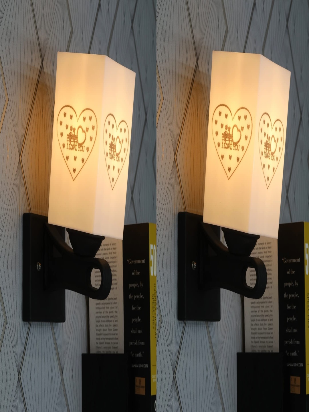 

Gojeeva Black & White 2 Pieces Printed Metal Square Shaped Wall Lamps