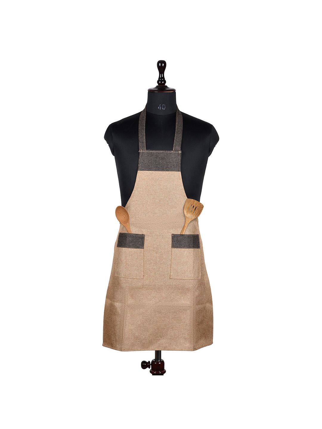 

Kuber Industries Gold Toned & Grey Jute 2 Front Pocket Kitchen Apron