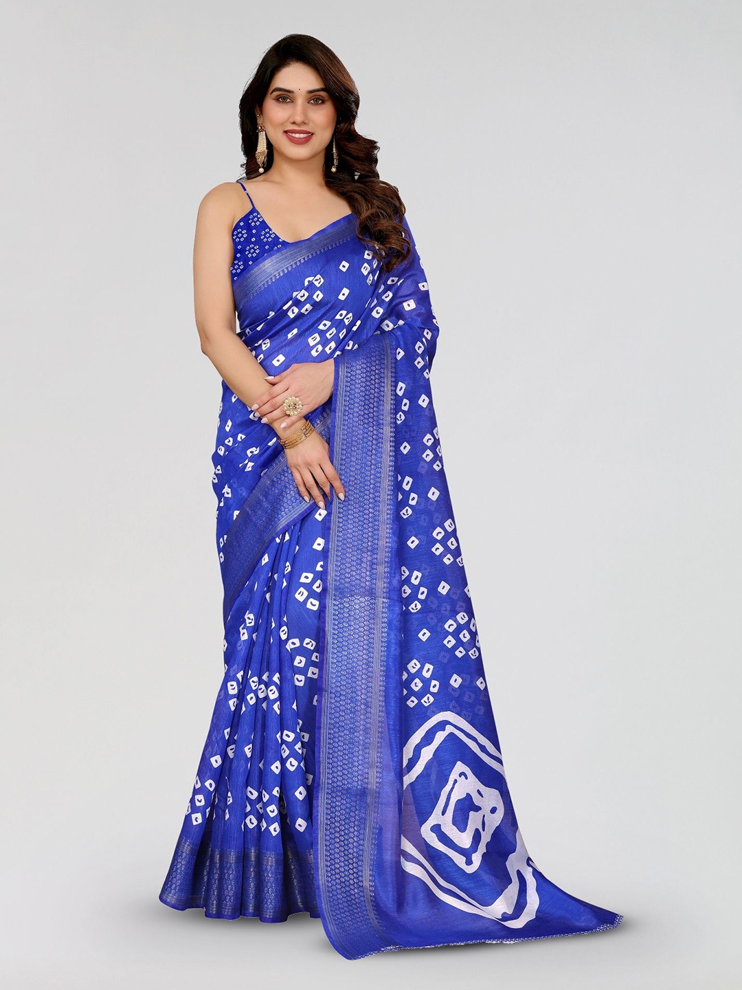 

Moda Rapido Bandhani Zari Saree, Navy blue