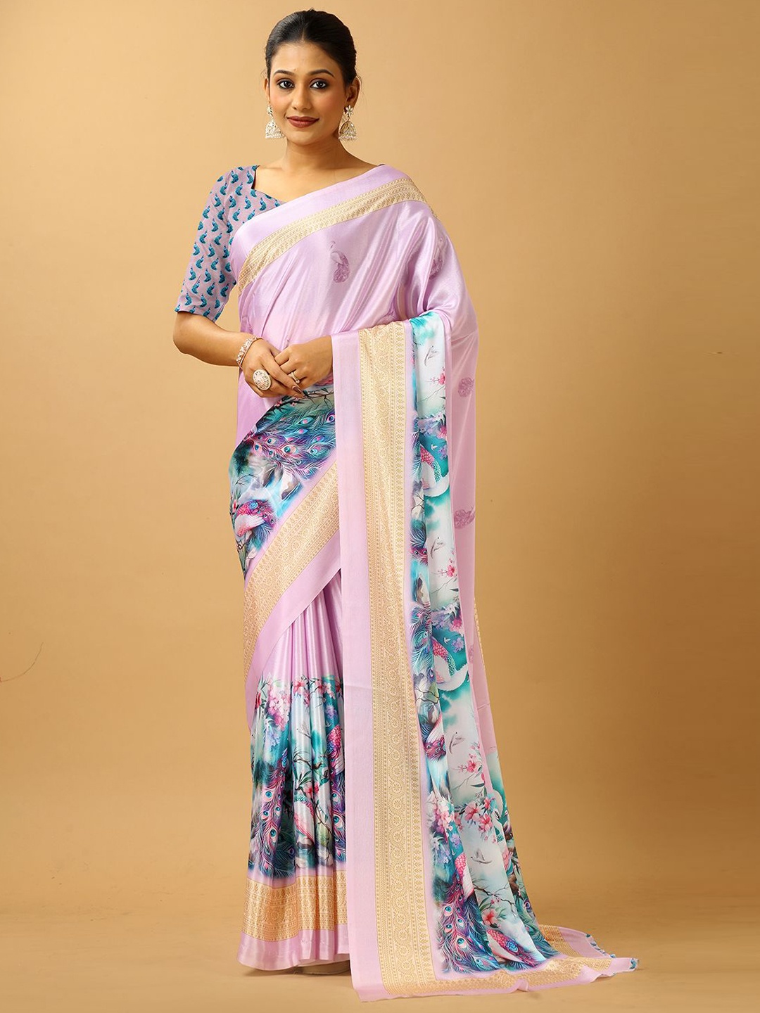 

A.V.M. SILK MILLS Floral Pure Crepe Saree, Pink